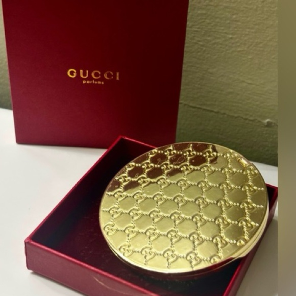 Gucci Engraved Gold Compact Dual Mirror with Gift Box